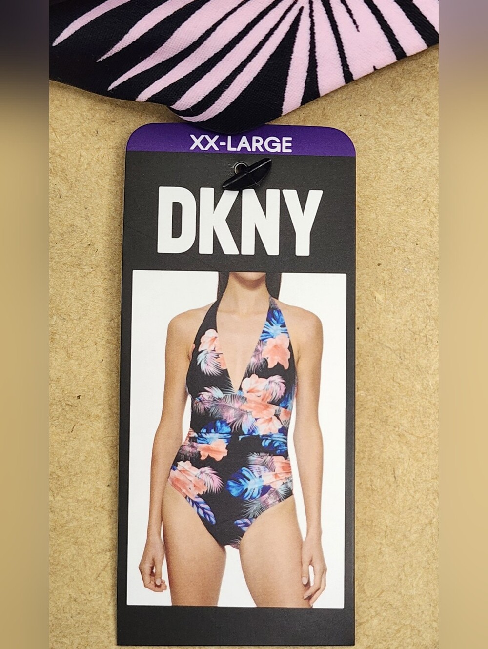 DKNY Women’s XXL One Piece Halter Swimsuit Tropical Floral Black NWT - Picture 7 of 7